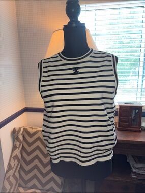 Celine Black & White Striped Sleeveless Knit Tank